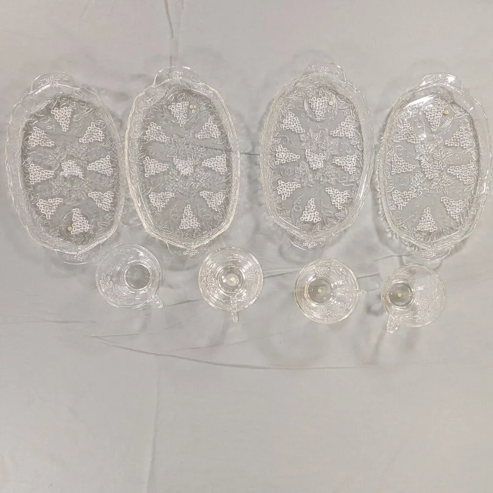 Anchor Hocking 8 Pc Vintage Snack Set Grape Design Cups & Trays